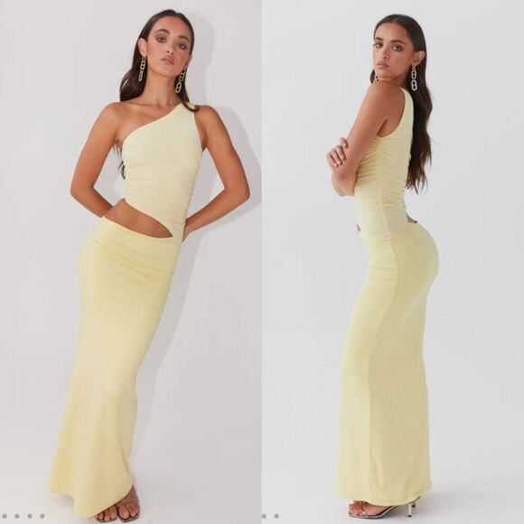 Peppermayo Exclusive - Seranella One Shoulder Maxi Dress - Lemon SZ 12 NWT - Picture 1 of 6
